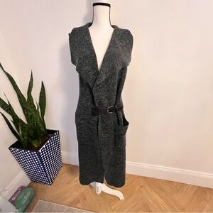 Neiman Marcus Women's Black Charcoal Acrylic Belted Cardigan Sweater Size L